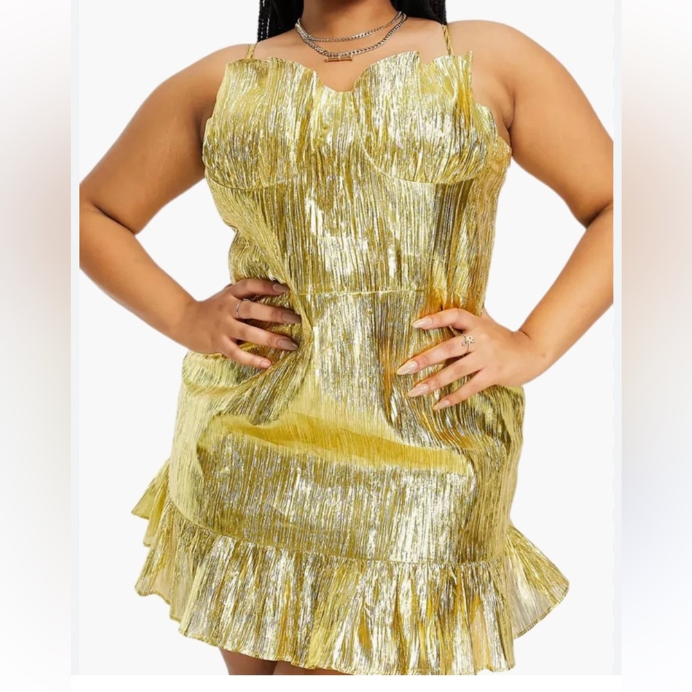 Collective The Label Gold Metallic Cupped Mini Dress Size 14 NWT